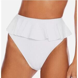 Beach Riot White Daisy Ribbed Ruffle Bikini Bottom XS NWT